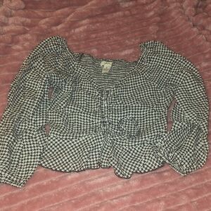 Houndstooth Long-Sleeve Ruched Camisole